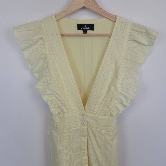 Lulu's Daydreaming Of You Yellow Swiss Dot Button-Front Mini Dress #376 - Picture 4 of 12